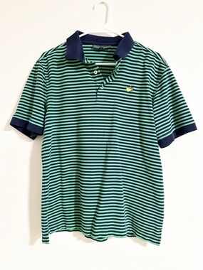 Masters Collection Golf PGA Striped Green Navy Polo Shirt Cotton